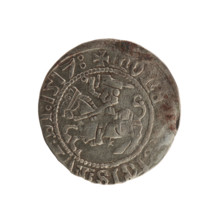 Lithuanian half-grosz, Sigismund I the Old (king of Poland; reign 1506–1548). Obverse: Pursuer