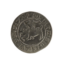 Lithuanian half-grosz, Sigismund I the Old (king of Poland; 1506–1548). Silver coin, 1517. Obverse: