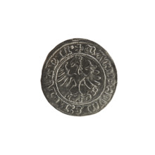 Lithuanian half-grosz, Sigismund I the Old (king of Poland; 1506–1548). Obverse: Pogon turned left;