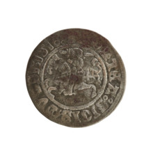 Lithuanian half-grosz, Sigismund I the Old (king of Poland; 1506–1548). Obverse: Pursuer turned