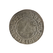 Lithuanian half-grosz, Sigismund I the Old (king of Poland; 1506–1548). R8 (rarity). Polish coin,