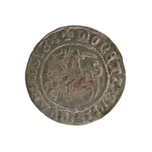 Lithuanian half-grosz, Sigismund I the Old (king of Poland; 1506–1548). Obverse: Chaser turned