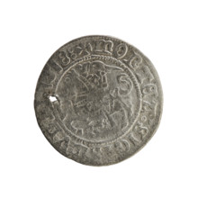 Lithuanian half-grosz, Sigismund I the Old (king of Poland; 1506–1548). Silver coin, 1518. Obverse: