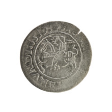 Lithuanian half-grosz, Sigismund I the Old (King of Poland; 1506–1548). Obverse: Pogon turned left;