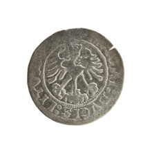 Lithuanian half-grosz, Sigismund I the Old (King of Poland; reigned 1506–1548). Obverse: Pogon