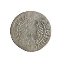 Lithuanian half-grosz, Sigismund I the Old (King of Poland; 1506–1548). Obverse: Pogon (Lithuanian