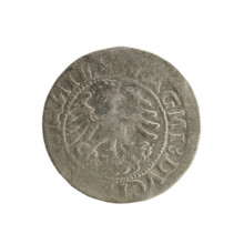 Lithuanian half-grosz, Sigismund I the Old (King of Poland; 1506–1548). Obverse: Pogon (Lithuanian