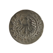 Lithuanian half-grosz, Sigismund I the Old (King of Poland; 1506–1548). Obverse: Pogon (Lithuanian