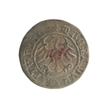 Lithuanian half-grosz, Sigismund I the Old (king of Poland; 1506–1548). Obverse: Chaser turned