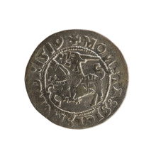 Lithuanian half-grosz, Sigismund I the Old (king of Poland; 1506–1548). Obverse: Chaser turned