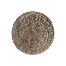 Lithuanian half-grosz, Sigismund I the Old (King of Poland; 1506–1548). Obverse: Pogon turned left;