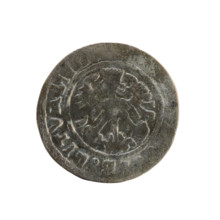 Lithuanian half-grosz, Sigismund I the Old (King of Poland; 1506–1548). Obverse: Pogon (Chase)
