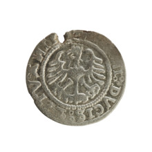 Lithuanian half-grosz, Sigismund I the Old (King of Poland; 1506–1548). Polish coin of the