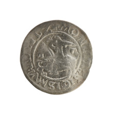Lithuanian half-grosz, Sigismund I the Old (King of Poland; 1506–1548). Obverse: Pogon turned left;