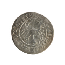 Lithuanian half-grosz, Sigismund I the Old (King of Poland; 1506–1548). Obverse: Pogon (Lithuanian