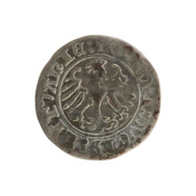 Lithuanian half-grosz, Sigismund I the Old (King of Poland; 1506–1548). Obverse: Pogon (Lithuanian