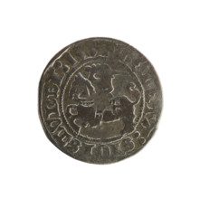 Lithuanian half-grosz, Sigismund I the Old (King of Poland; 1506–1548). Silver coin (half-grosz).
