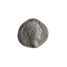 Denarius of Marcus Aurelius (121–180; Roman emperor 161–180). Obverse: Head of Marcus Aurelius in