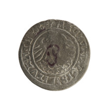 Lithuanian half-grosz, Sigismund I the Old (king of Poland; 1506–1548). Obverse: Pogon (Lithuanian