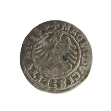 Lithuanian half-grosz, Sigismund I the Old (king of Poland; 1506–1548). Obverse: Pogon turned left;