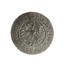 Lithuanian half-grosz, Sigismund I the Old (king of Poland; 1506–1548). Obverse: Pogon (Lithuanian