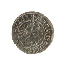 Lithuanian half-grosz, Sigismund I the Old (King of Poland; 1506–1548). Obverse: Pogon (Coat of