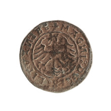 Lithuanian half-grosz, Sigismund I the Old (King of Poland; 1506–1548). Obverse: Pogon (Lithuanian