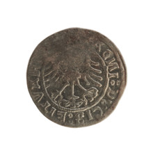 Lithuanian half-grosz, Sigismund I the Old (King of Poland; 1506–1548). Obverse: Pogon (Lithuanian