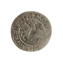 Lithuanian half-grosz, Sigismund I the Old (king of Poland; 1506–1548). Obverse: Pogon (Lithuanian