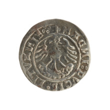 Lithuanian half-grosz, Sigismund I the Old (king of Poland; 1506–1548). Obverse: Pogon (Lithuanian