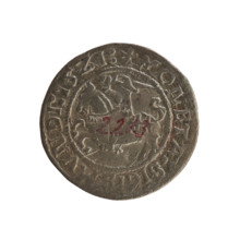 Lithuanian half-grosz, Sigismund I the Old (king of Poland; 1506–1548). R8 (rarity). Polish coin,