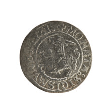 Lithuanian half-grosz, Sigismund I the Old (king of Poland; 1506–1548). Obverse: Pogon (mounted