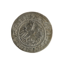 Lithuanian half-grosz, Sigismund I the Old (king of Poland; 1506–1548). Obverse: Pogon (Lithuanian