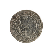 Lithuanian half-grosz, Sigismund I the Old (King of Poland; 1506–1548). Obverse: Pogon (mounted