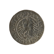 Lithuanian half-grosz, Sigismund I the Old (king of Poland; 1506–1548). Polish coin of the