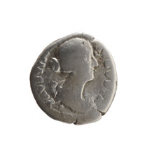Denarius of Faustina the Younger (ca. 130–176; Roman empress 161–176; Augusta 147–161). Obverse: