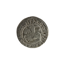 Lithuanian half-grosz, Sigismund I the Old (king of Poland; 1506–1548). R8 (rarity). Polish coin,