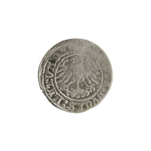Lithuanian half-grosz, Sigismund I the Old (King of Poland; 1506–1548). Obverse: Pogon (Lithuanian