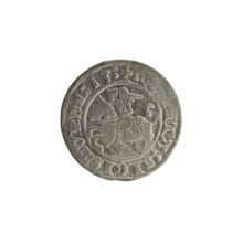 Lithuanian half-grosz, Sigismund I the Old (King of Poland; reign 1506–1548). Obverse: Pogon
