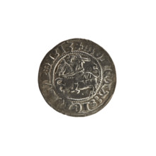 Lithuanian half-grosz, Sigismund I the Old (king of Poland; 1506–1548). Obverse: Pogon (Lithuanian