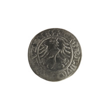 Lithuanian half-grosz, Sigismund I the Old (King of Poland; 1506–1548). Obverse: Pogon (mounted