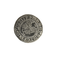 Lithuanian half-grosz, Sigismund I the Old (King of Poland; 1506–1548). Obverse: Pogon turned left;