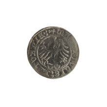 Lithuanian half-grosz, Sigismund I the Old (King of Poland; 1506–1548). Obverse: Pogon (Lithuanian
