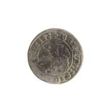 Lithuanian half-grosz, Sigismund I the Old (King of Poland; 1506–1548). Obverse: Pogon (Lithuanian