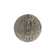 Lithuanian half-grosz, Sigismund I the Old (King of Poland; 1506–1548). Silver coin, 1513. Obverse: