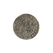 Lithuanian half-grosz, Sigismund I the Old (King of Poland; 1506–1548). Obverse: Pogon (Lithuanian