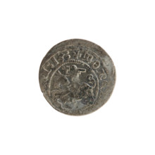 Lithuanian half-grosz, Sigismund I the Old (King of Poland; 1506–1548). Obverse: Pogon (Lithuanian