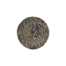 Lithuanian half-grosz, Sigismund I the Old (King of Poland; 1506–1548). Obverse: Pogon (Lithuanian