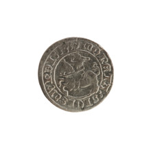 Lithuanian half-grosz, Sigismund I the Old (King of Poland; 1506–1548). Obverse: Pogon (Lithuanian