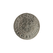 Lithuanian half-grosz, Sigismund I the Old (King of Poland; 1506–1548). Obverse: Pogon (Lithuanian